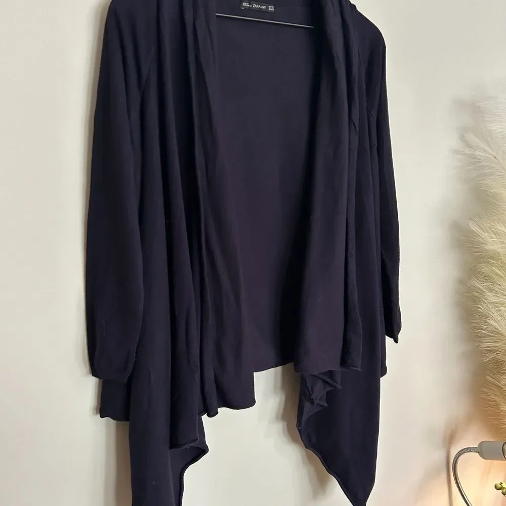 Zara Knit Navy Waterfall Open Cardigan